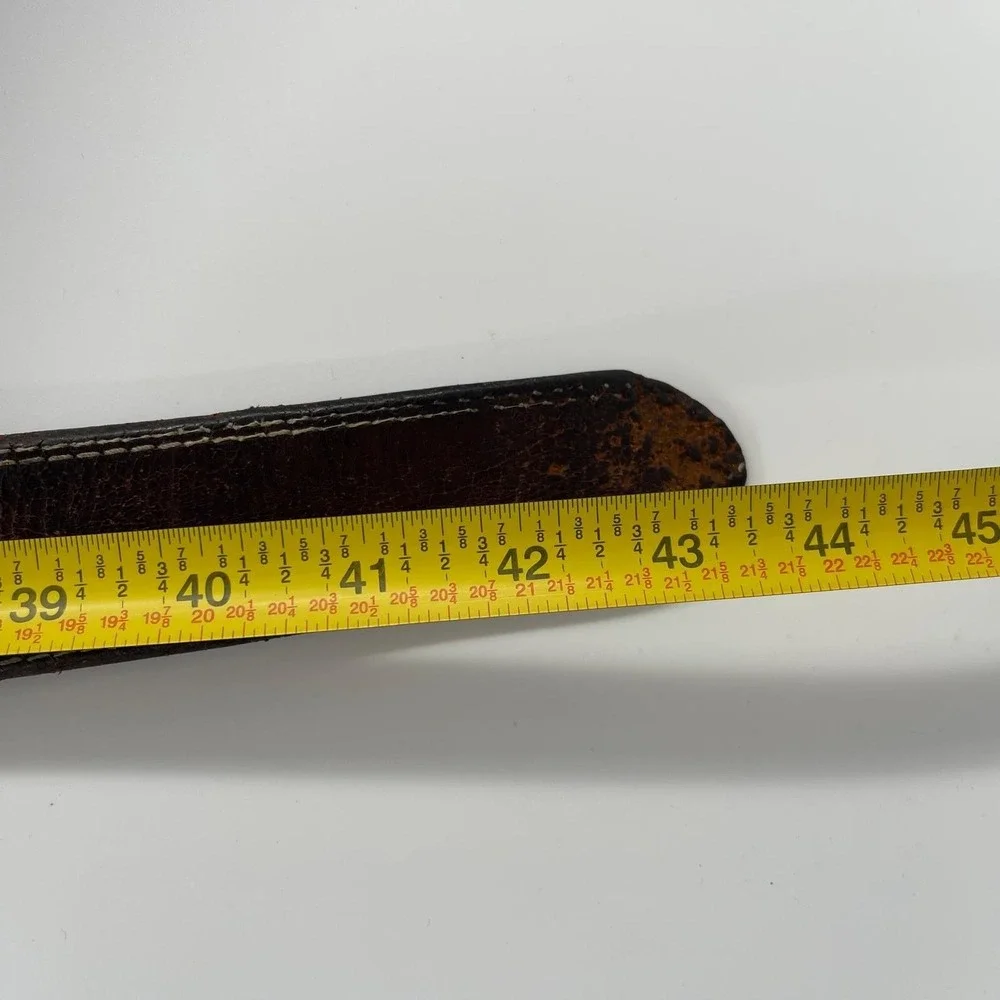 Vintage Abercrombie & Fitch Leather Belt Made in USA Brown Brass Buckle 43.5in